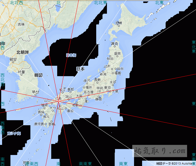 広島から見た吉方位地図（全国版）