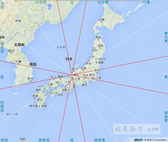 福井から見た吉方位地図（全国版）