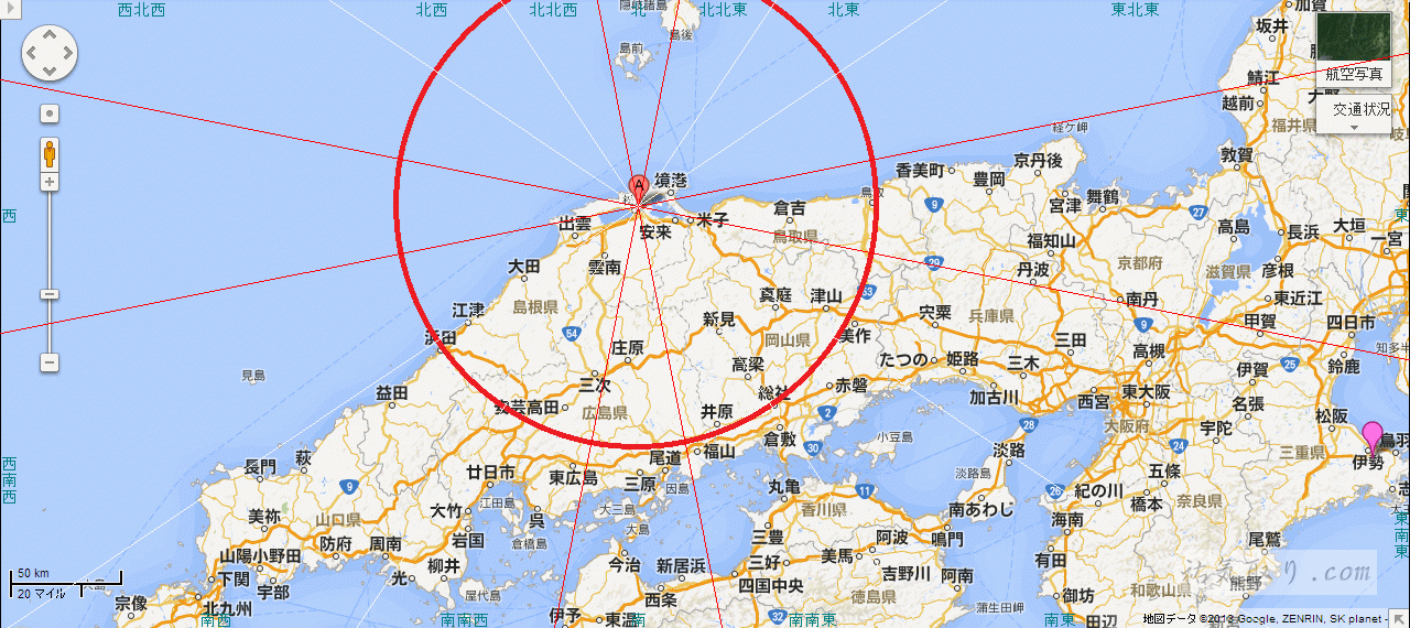 松江から100キロの吉方位地図