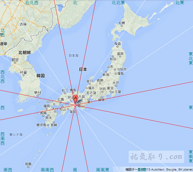 徳島から見た吉方位地図（全国版）